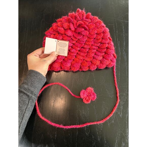Peruvian Trading Co- Abstract Pink Crochet Beanie- with flower tassel tightener - Picture 7 of 8